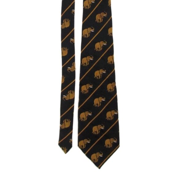 Vintage Wildlife Wide Tie Lot Trevira Elephant Silk Italian Animals Gold Navy - Picture 4 of 16